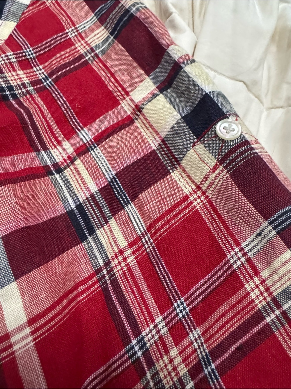 Vintage Y2K Lauren Ralph Lauren 100% Linen Plaid Button Front Shirt Red Size S - Picture 5 of 13